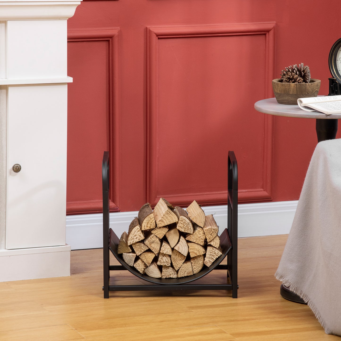 Metal Firewood Log Holder Indoor Outdoor Firewood Rack Inner Arced