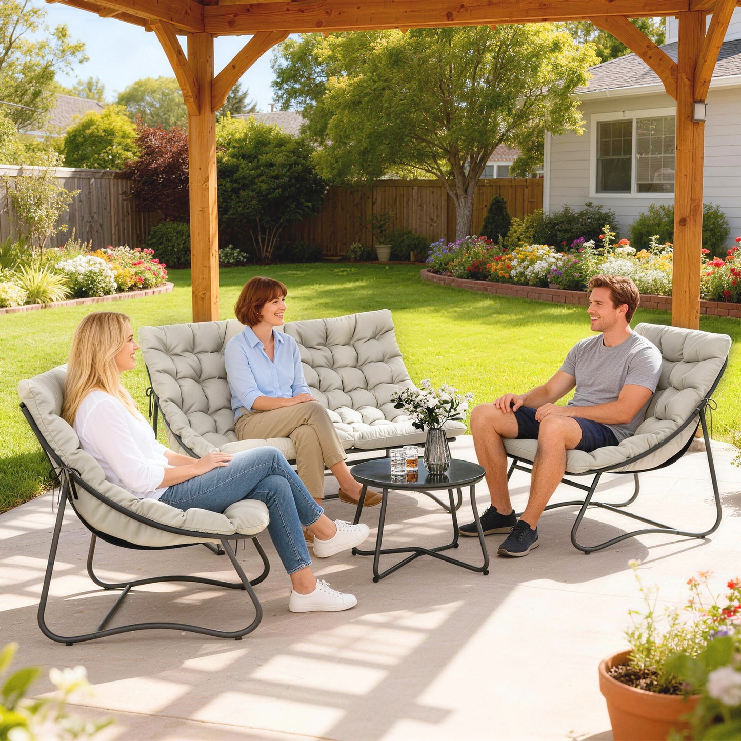 4 Seater Garden Furniture Set, Conversation Set with Loveseat Sofa