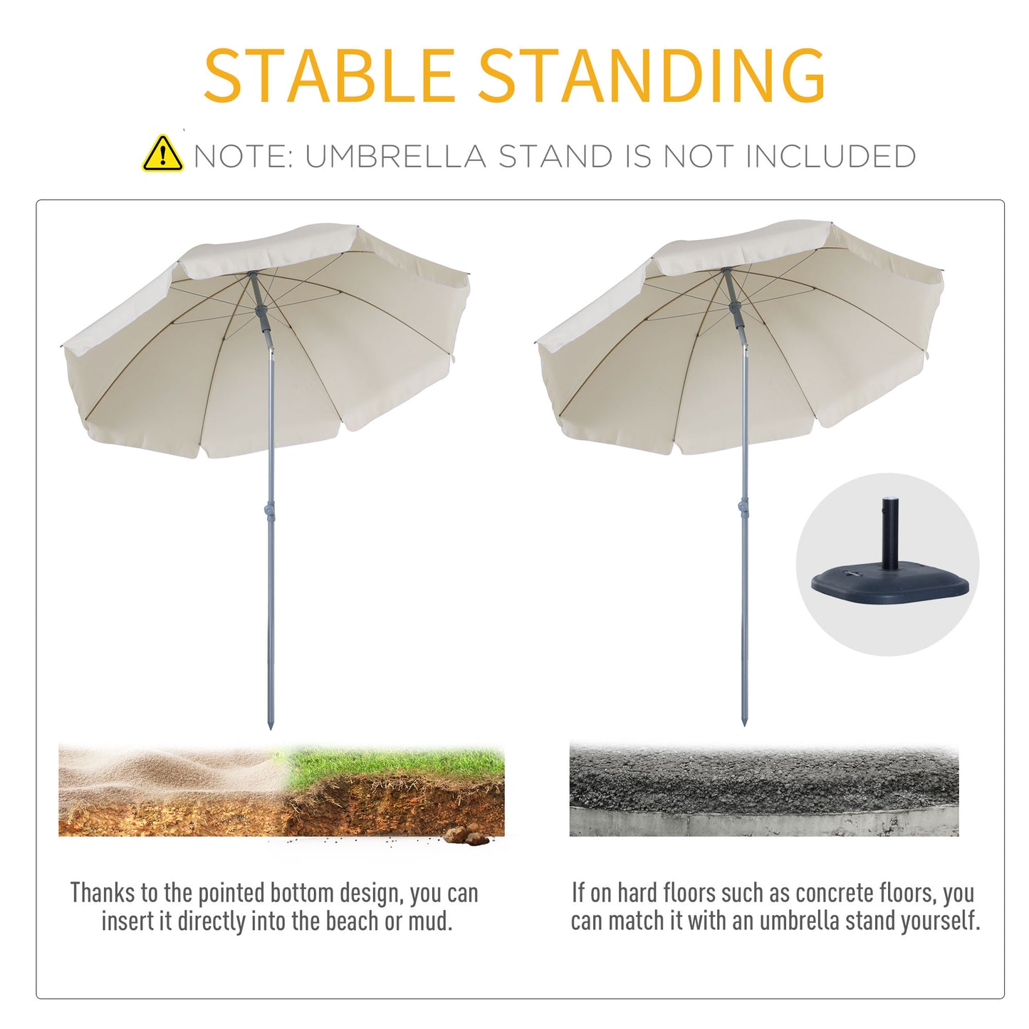 2.2m Beach Umbrella, Portable Parasol with Tilting Function