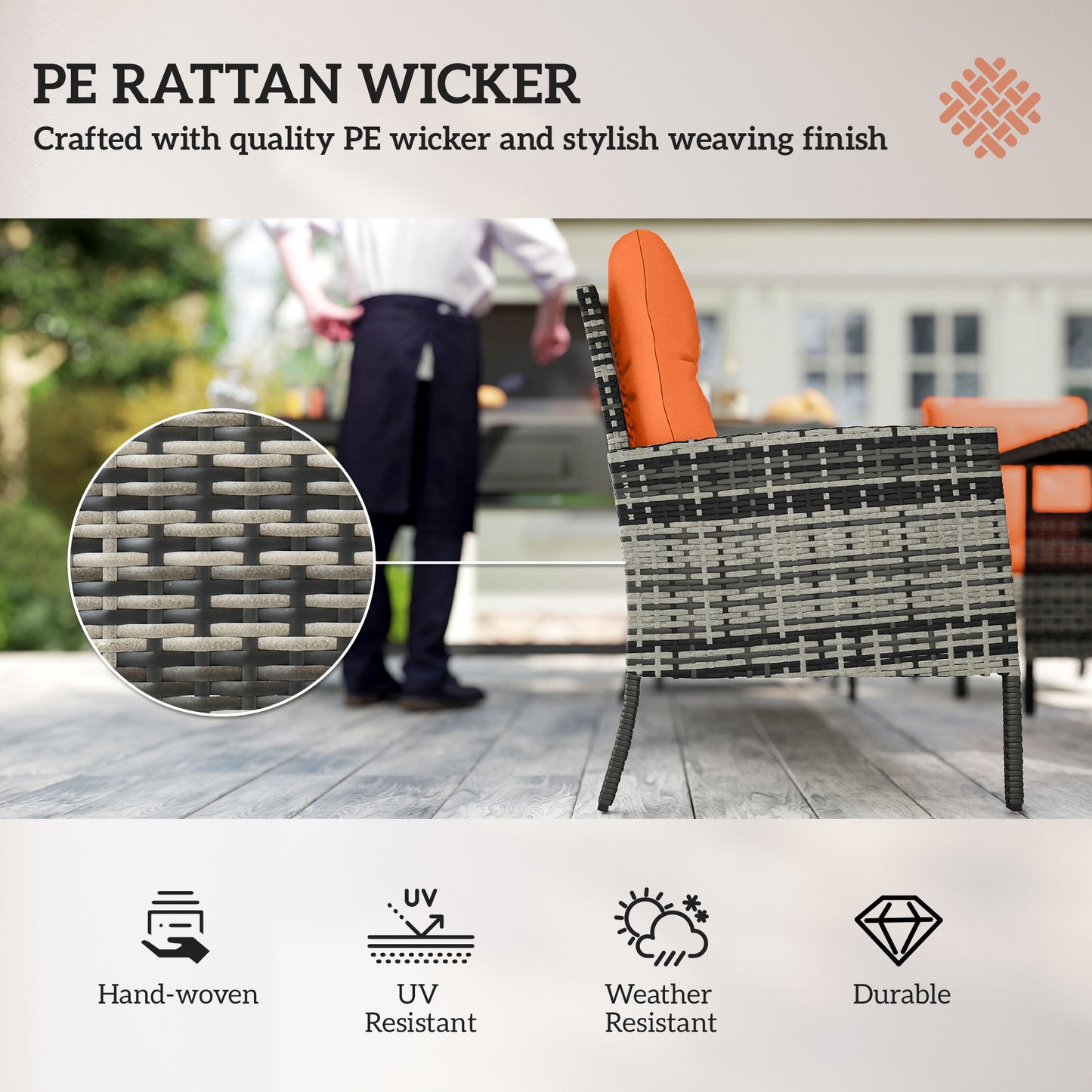 6 Pieces Rattan Garden Furniture Set with Dining Table and Cushions