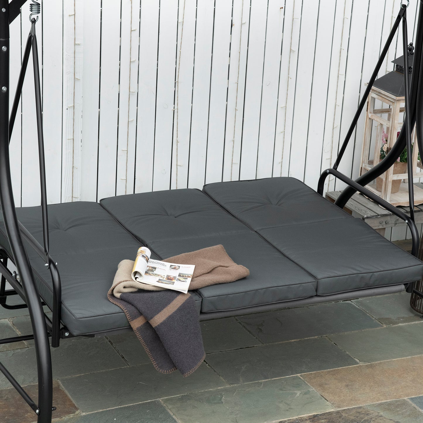 3 Seater Canopy Swing Chair, 2 in 1 Garden Swing Seat Bed
