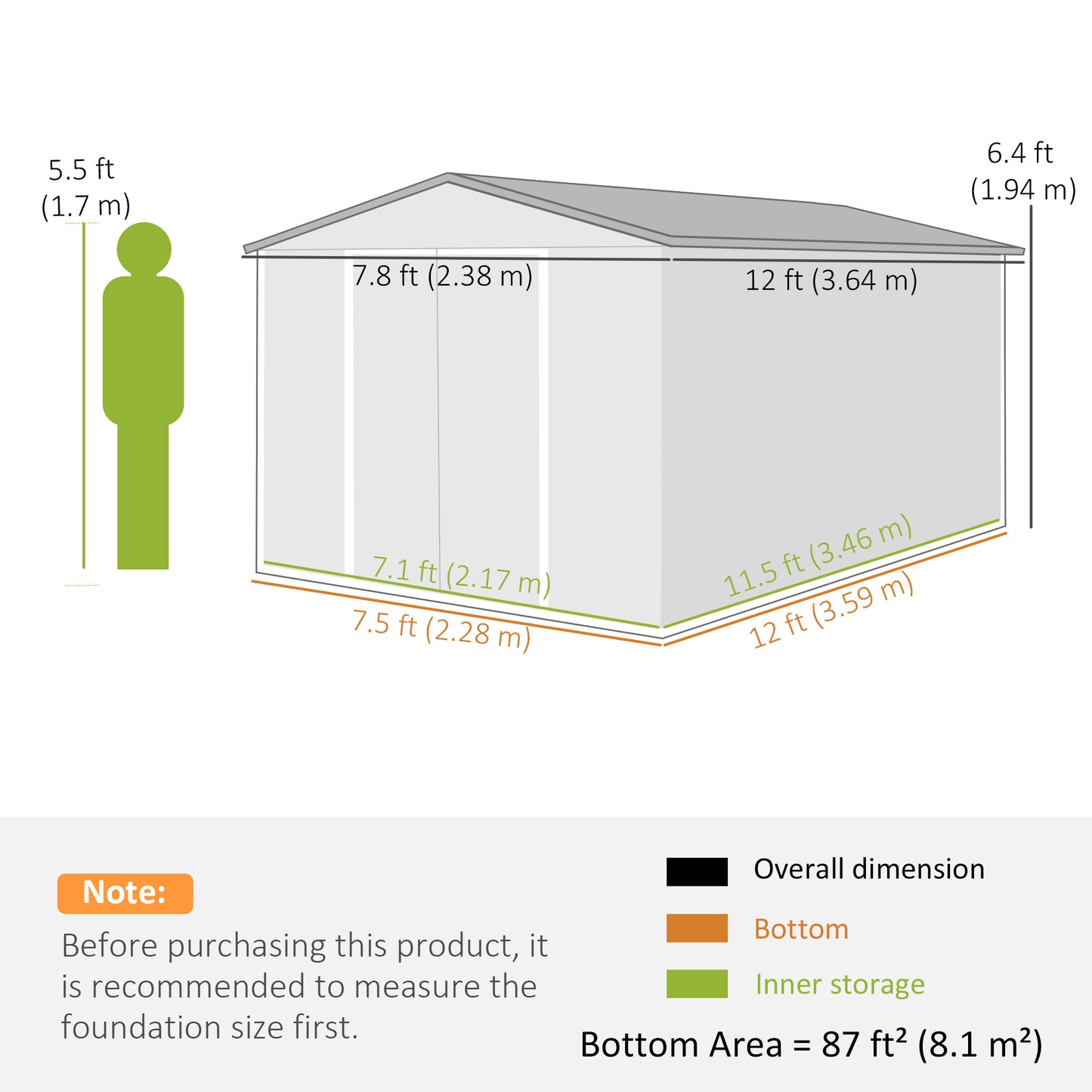 12 x 8 ft Garden Shed, Outdoor Storage Shed with 4 Vents