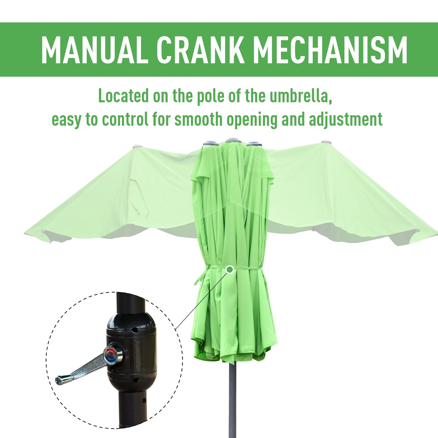 4.6M Sun Umbrella Canopy Double-sided Crank Sun Shade w/ Cross Base (1)