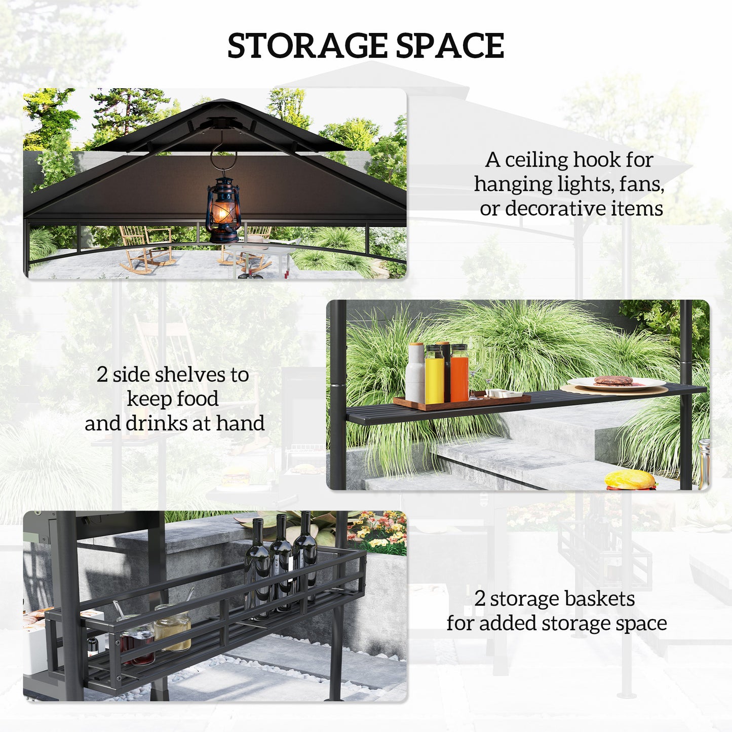 150 x 240cm BBQ Grill Gazebo, with Shelves