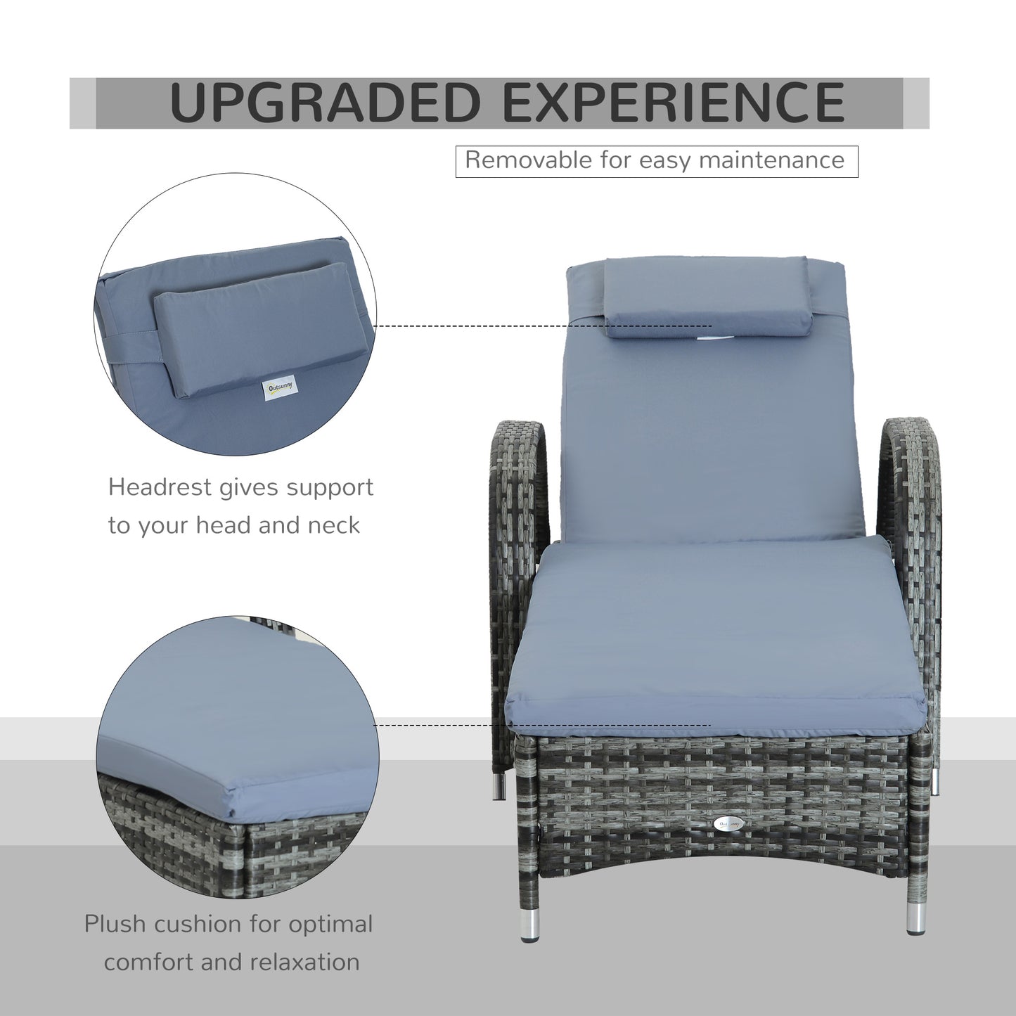 Garden Rattan Furniture Single Sun Lounger Recliner Bed Reclining