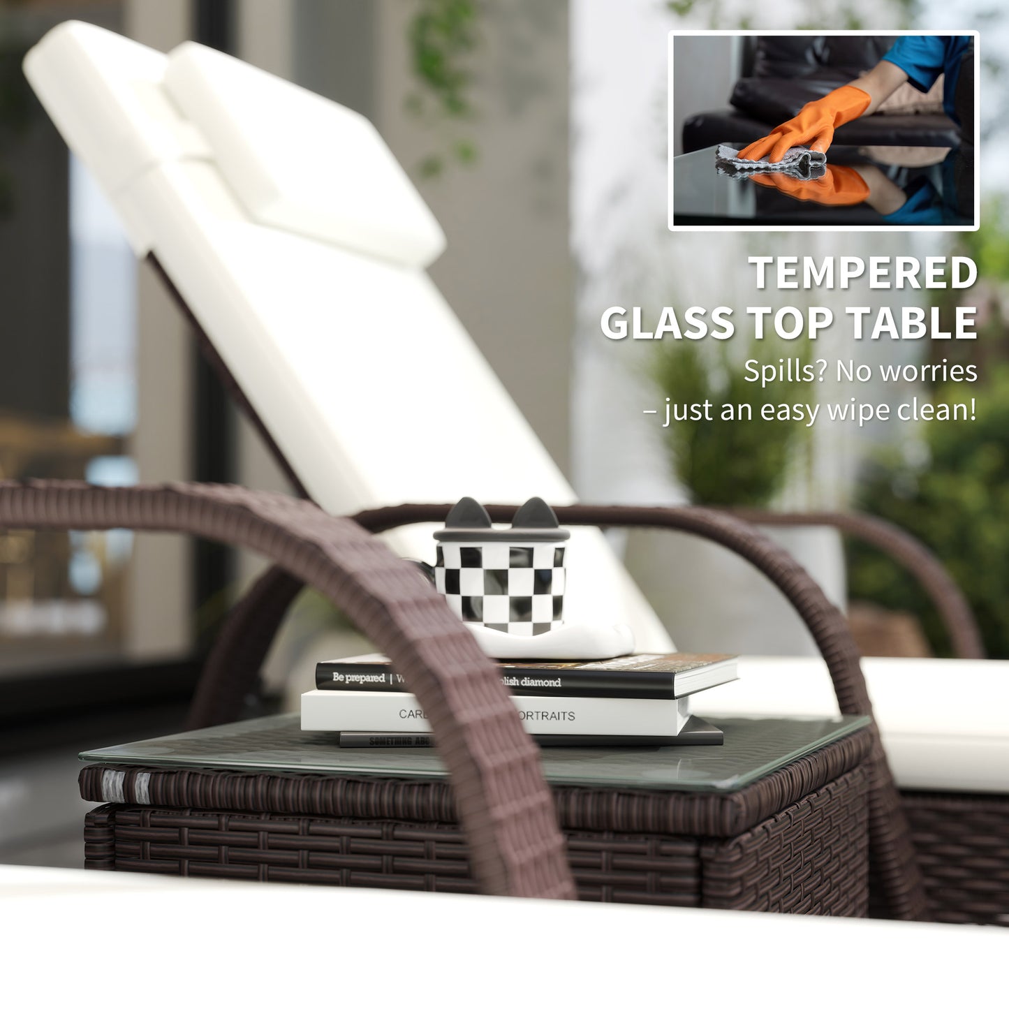 Rattan Sun Loungers for Garden Set of 2 with Side Table
