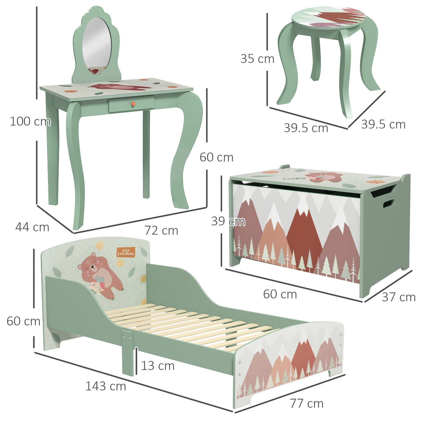 Kids Bedroom Furniture Set Includes Bed Frame, Kids Toy Chest