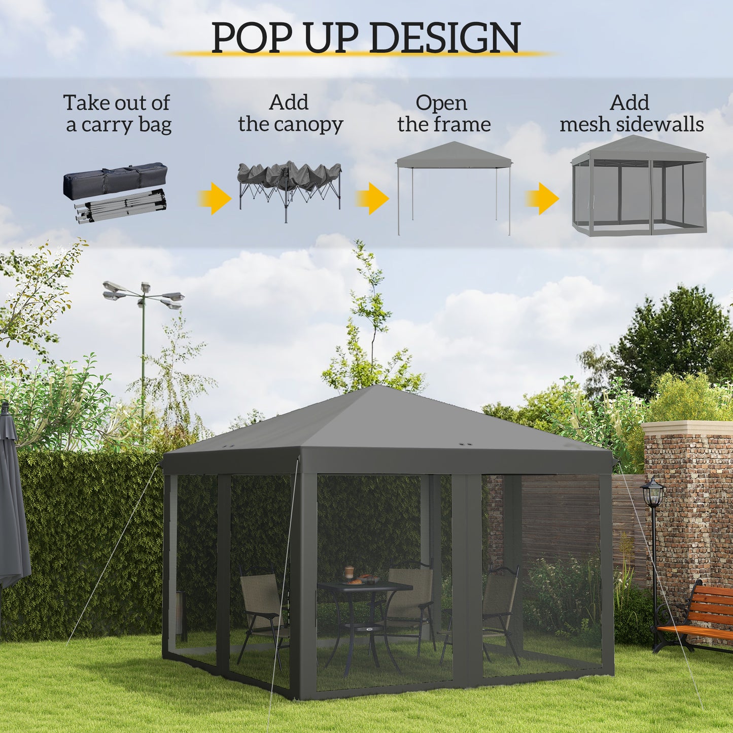 3 x 3 m Pop Up Gazebo, 420D Garden Tent Canopy