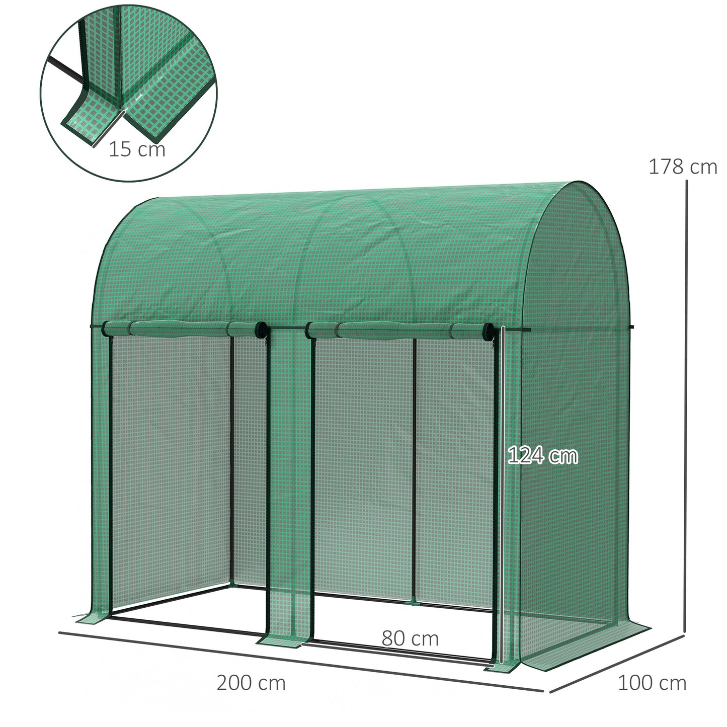 200 x 100cm Walk-In Greenhouse, with Zipped Doors