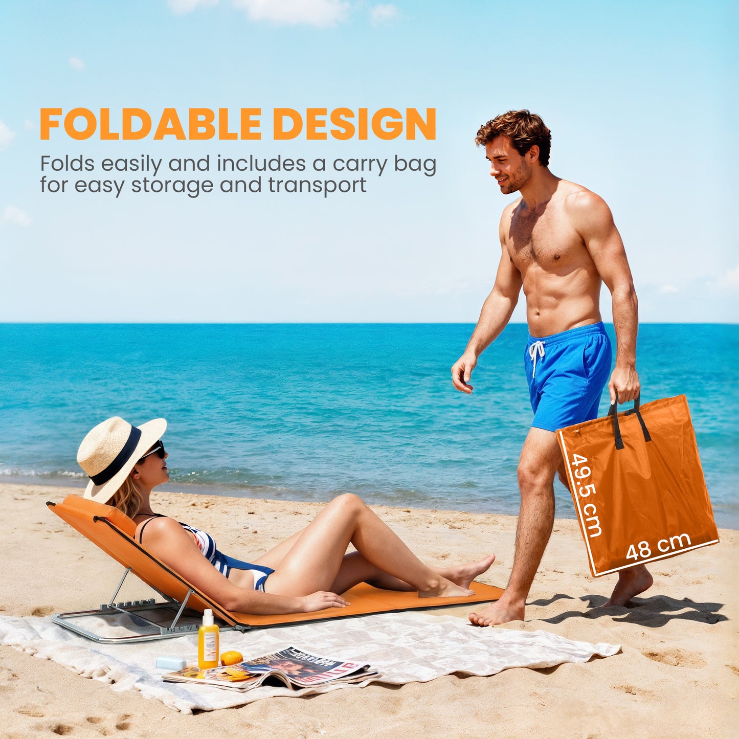 Set of Two Metal Frame Beach Chairs, with Reclining Backs