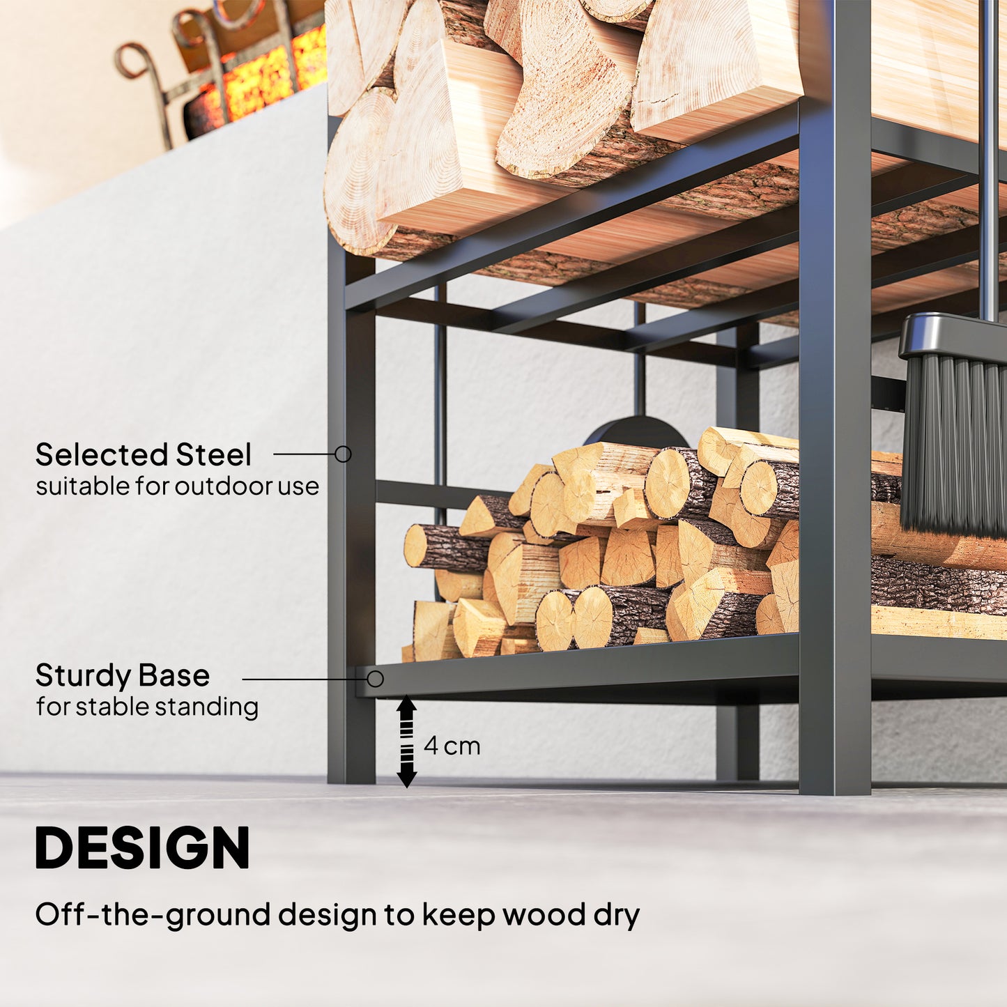 Metal Firewood Log Holder 2 Layer Firewood Rack Indoor Outdoor