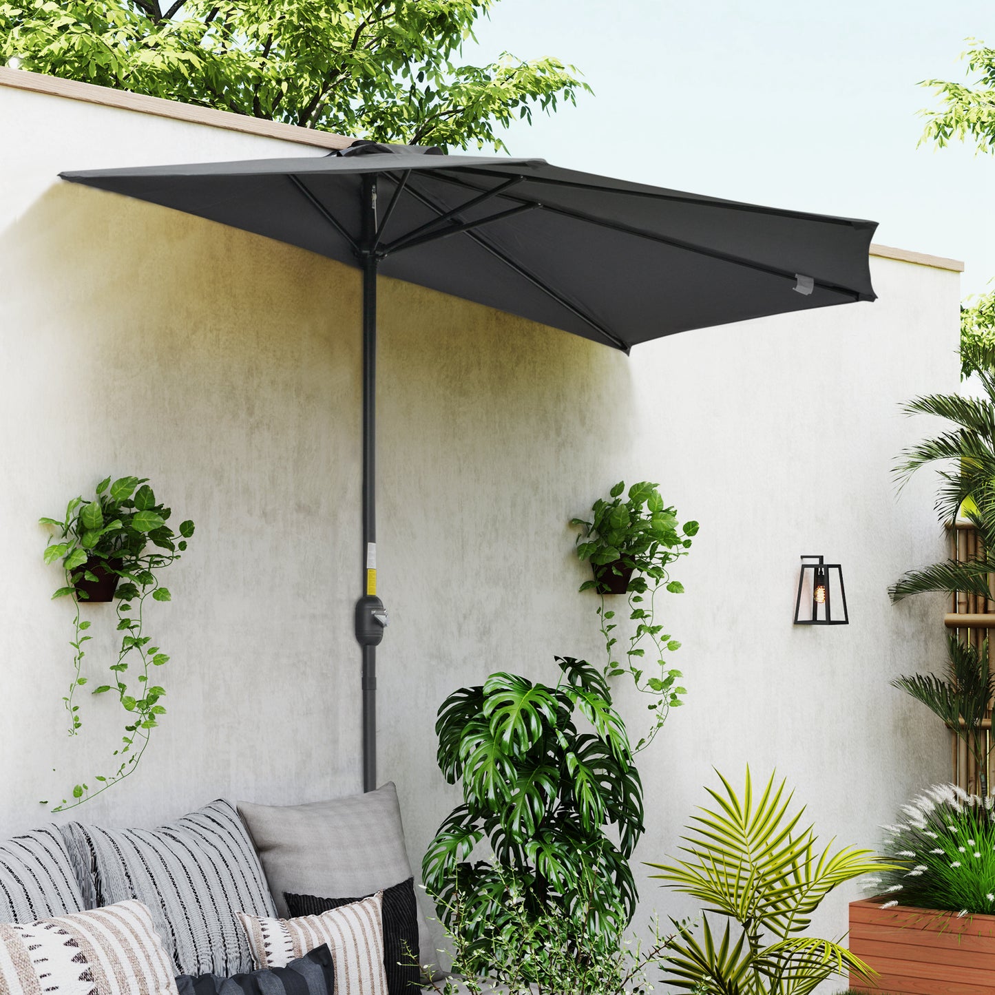 3(m) Half Parasol Semi Round Umbrella Patio Metal Frame Crank Handle