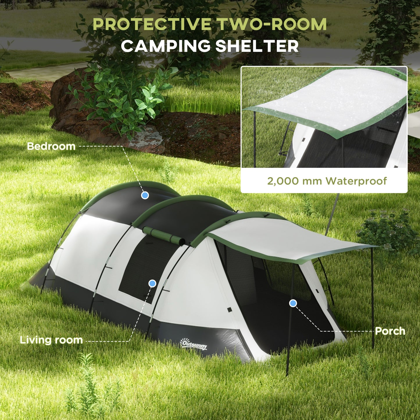Three-Man Camping Tent, with Two Rooms and Porch