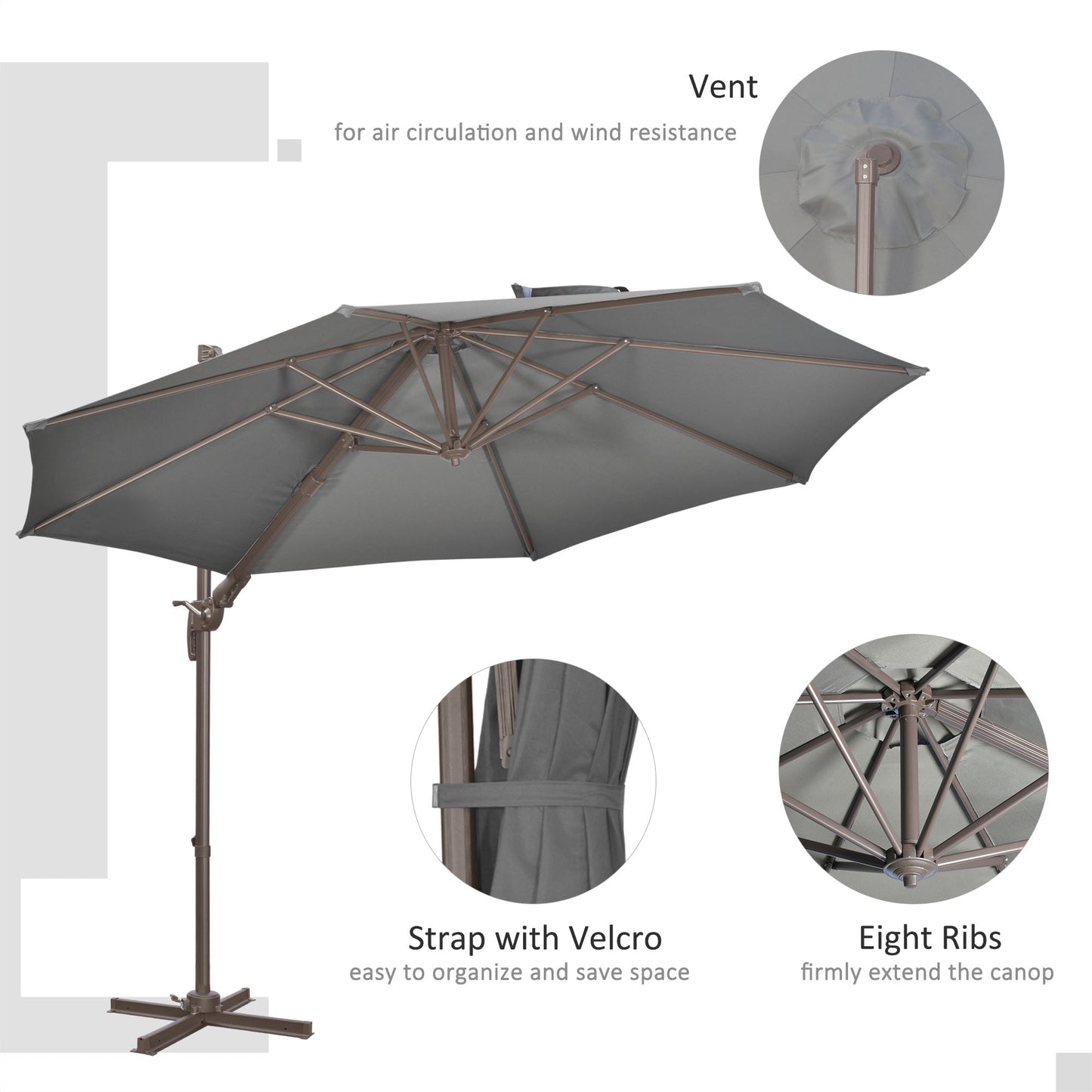 3(m) Cantilever Parasol 360° Rotation Roma Umbrella Hanging Sun