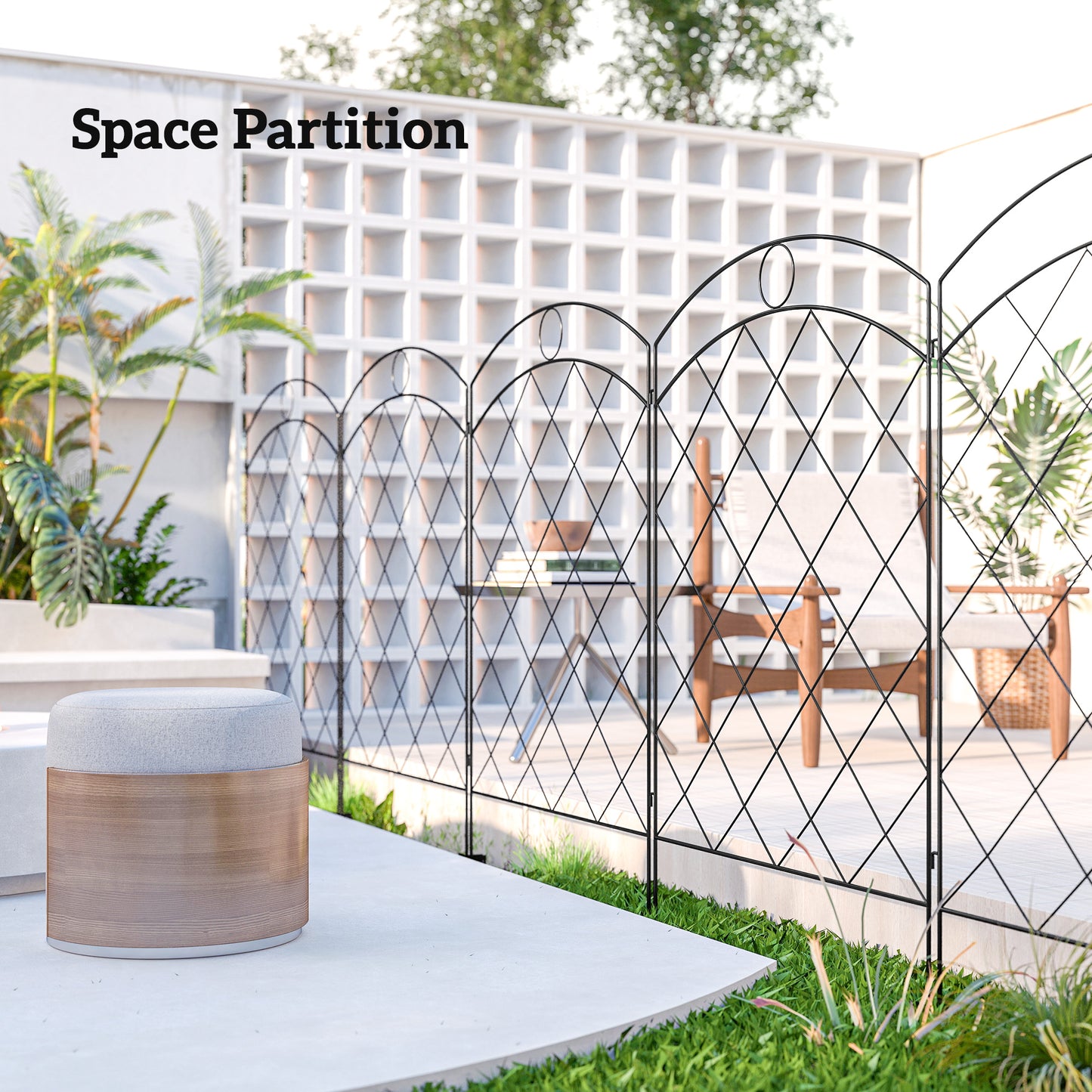 Steel Decorative Outdoor Picket Fence Panels Set of 4
