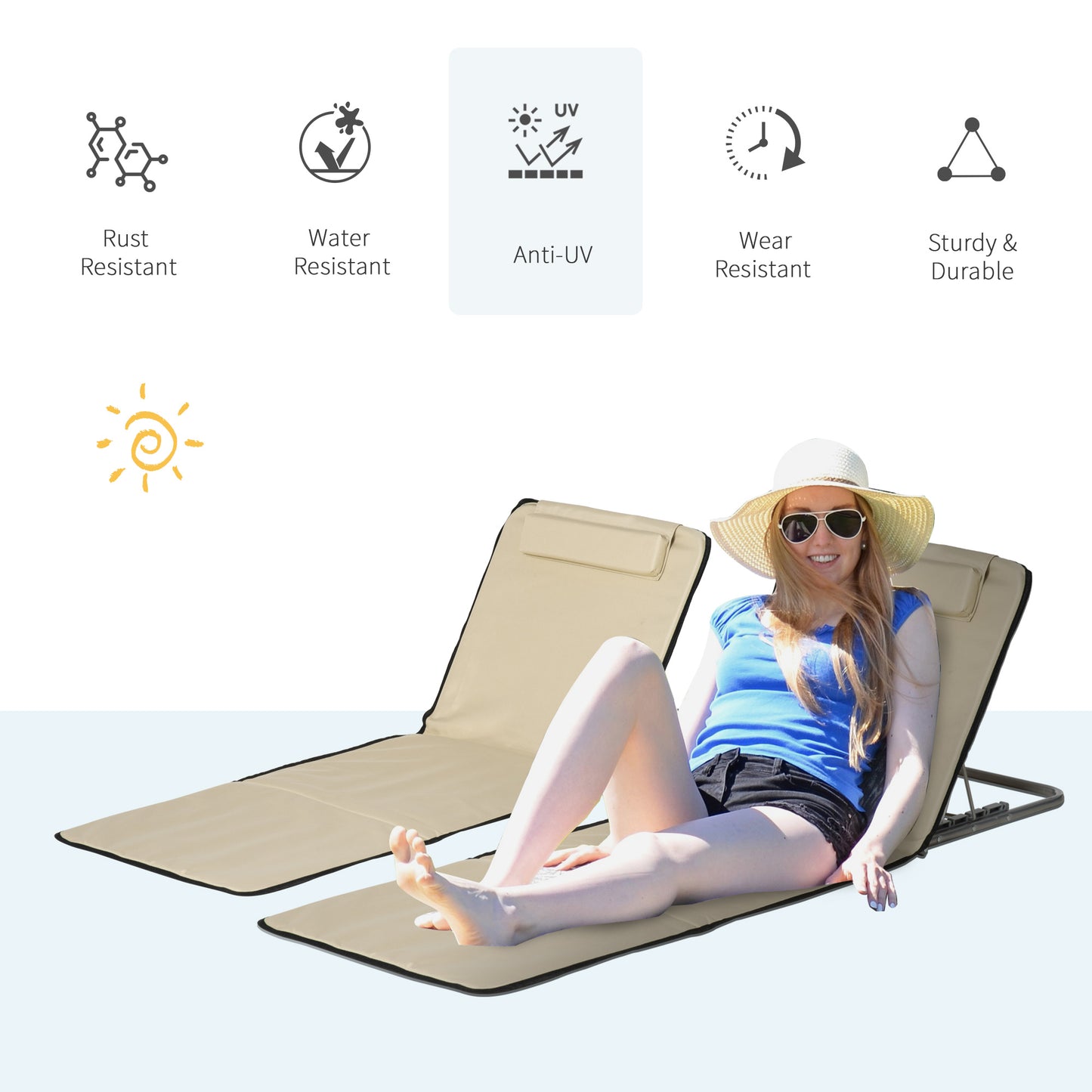 Set of 2 Foldable Garden Beach Chair Mat Lightweight Outdoor Sun