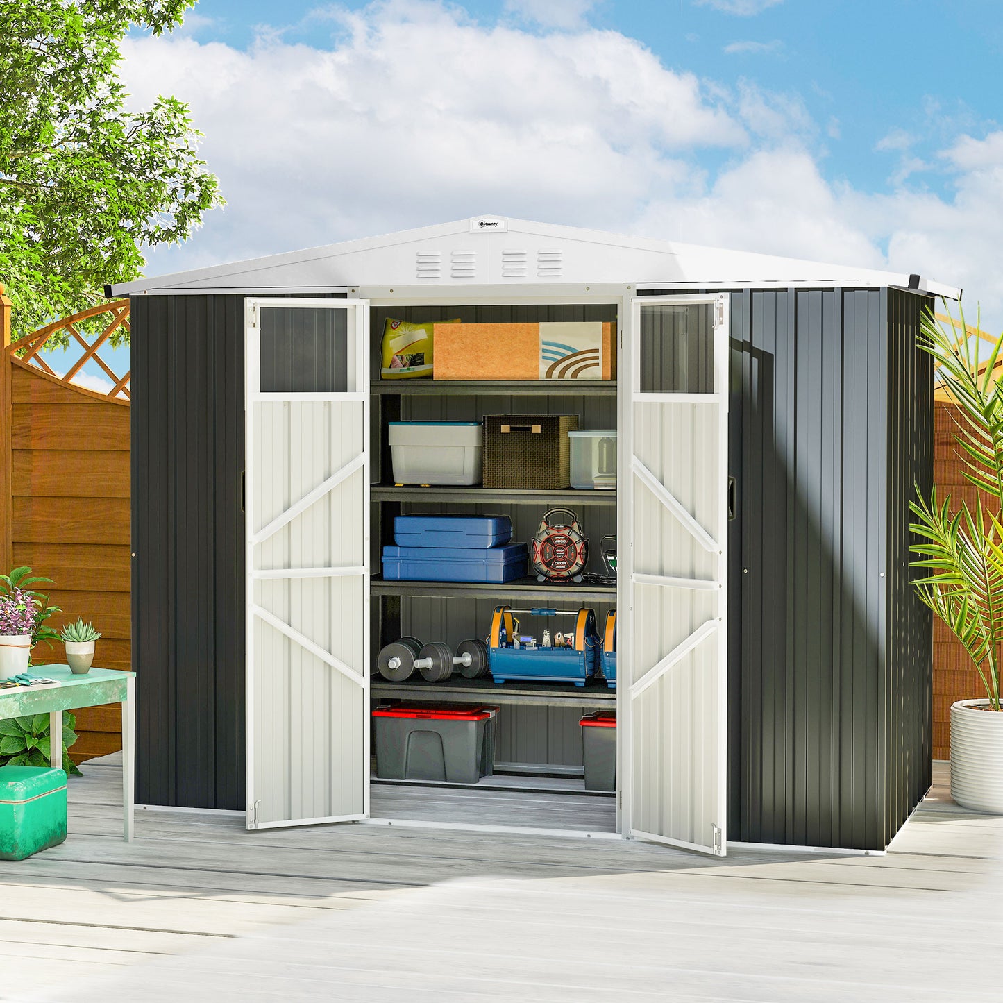8 x 4 ft Metal Garden Shed, Garden Storage Shed with Window