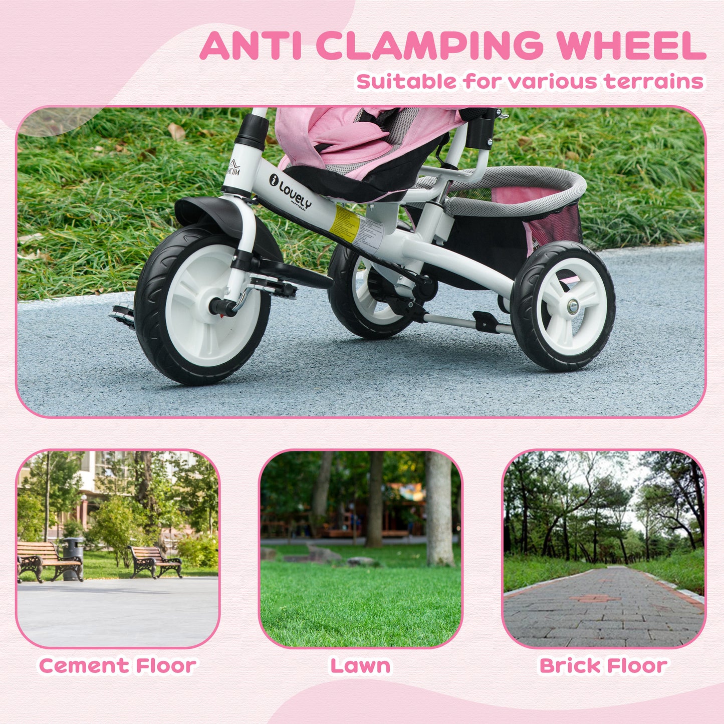 6 in 1 Kids Trike with Parent Handle, Canopy, 5-point Seat Belt (3)