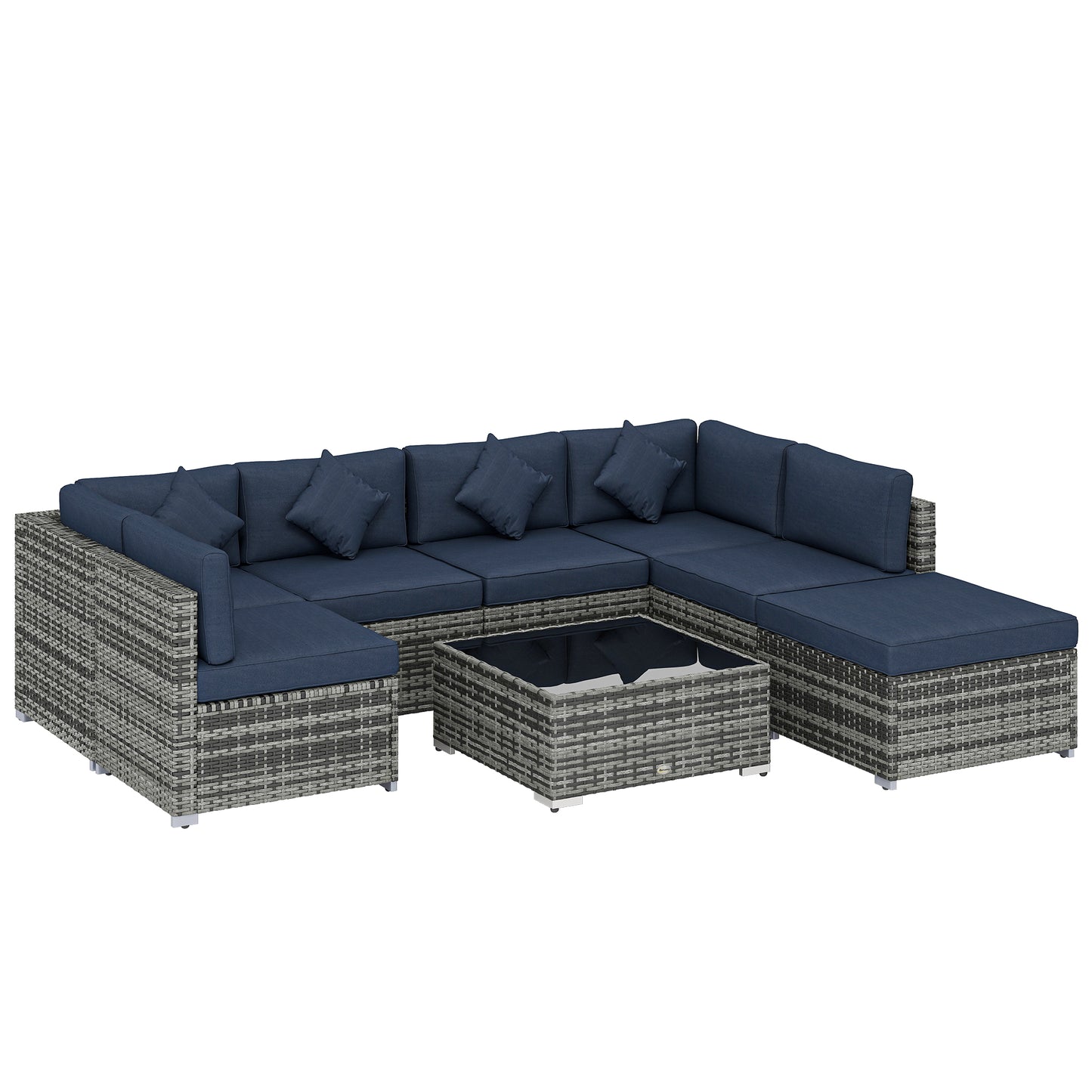 8 Pieces PE Rattan Corner Sofa Set, Outdoor Garden Furniture Set (1)