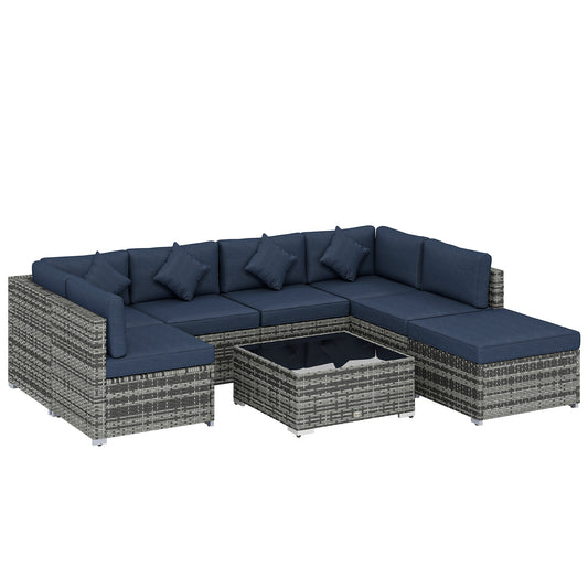 8 Pieces PE Rattan Corner Sofa Set, Outdoor Garden Furniture Set (1)