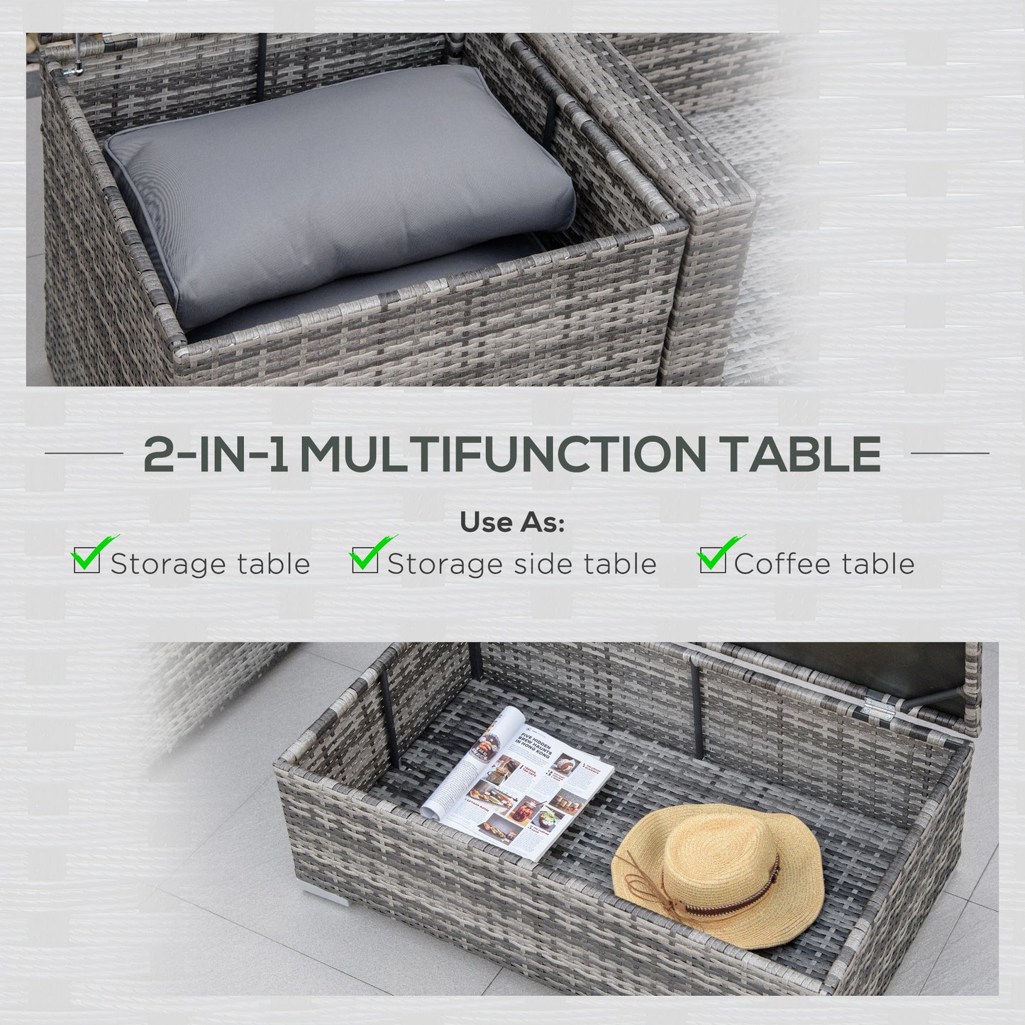 6PC Rattan Corner Sofa Set Wicker 4 Seater Garden Storage Coffee
