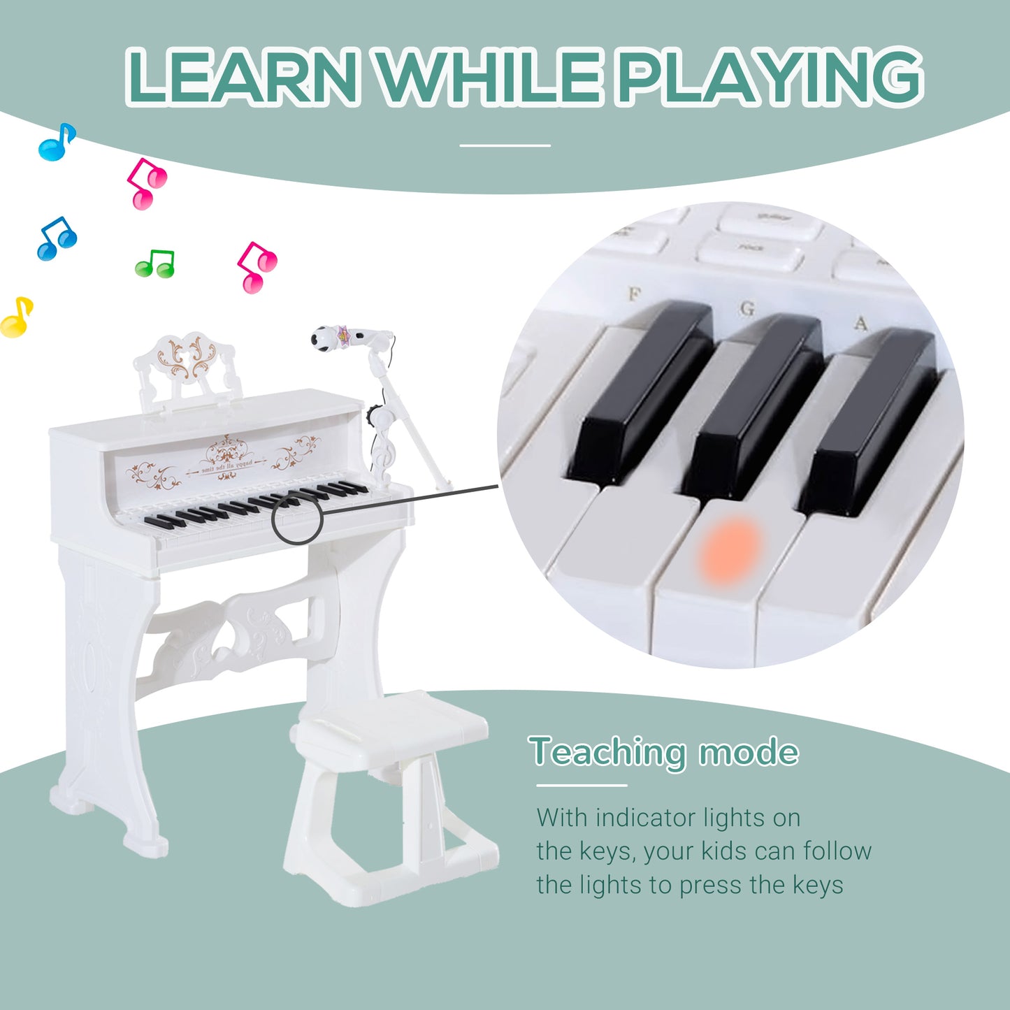 37 Keys Kids Piano Mini Electronic Keyboard Light Kids Musical