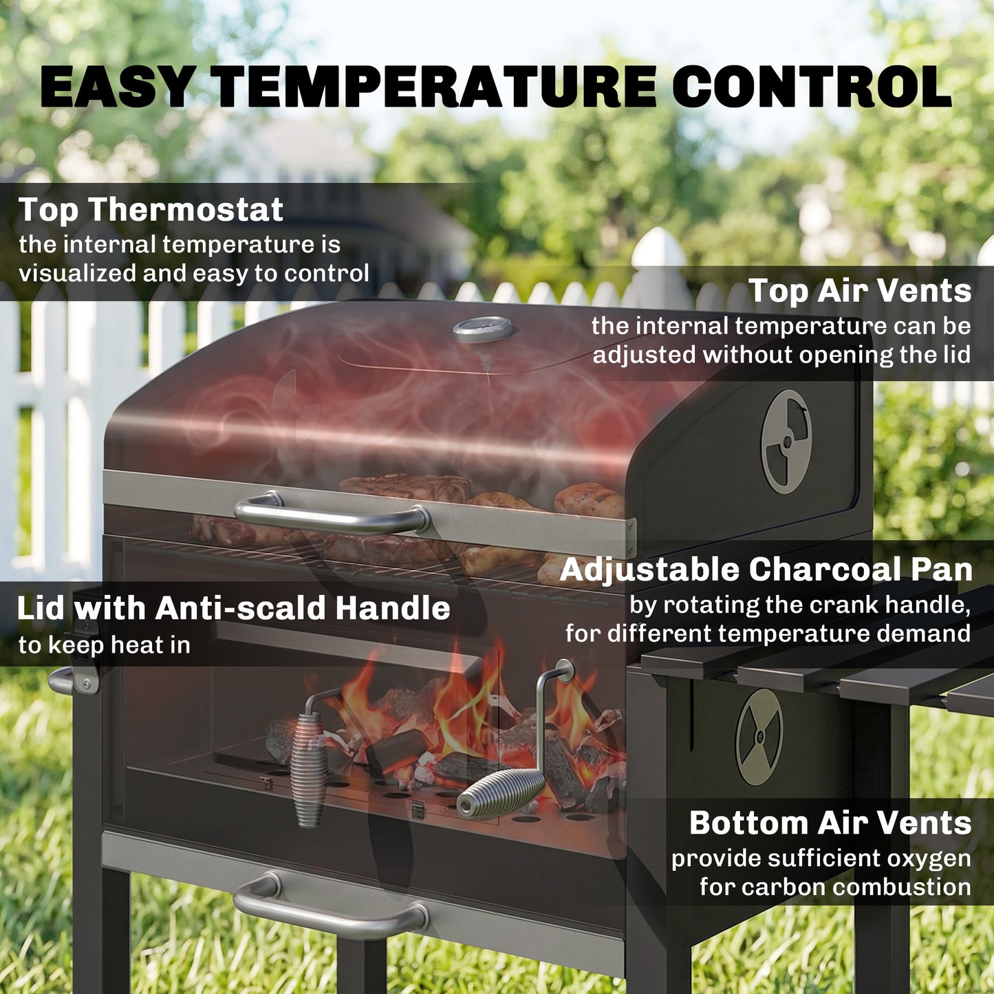 Charcoal Grill, with Height-Adjustable Coal Pan