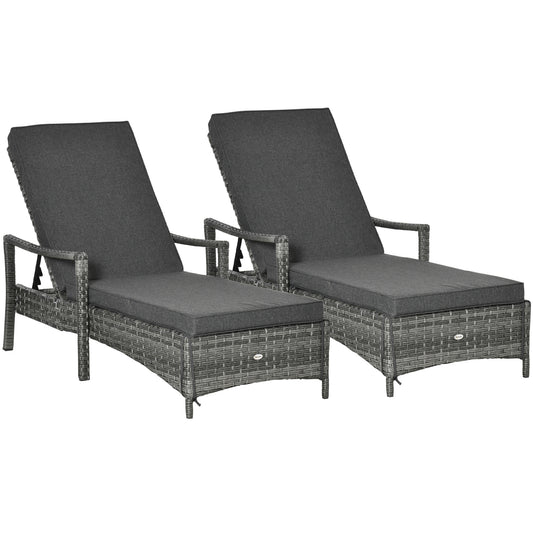 PE Rattan Sun Loungers set of 2 with Cushion