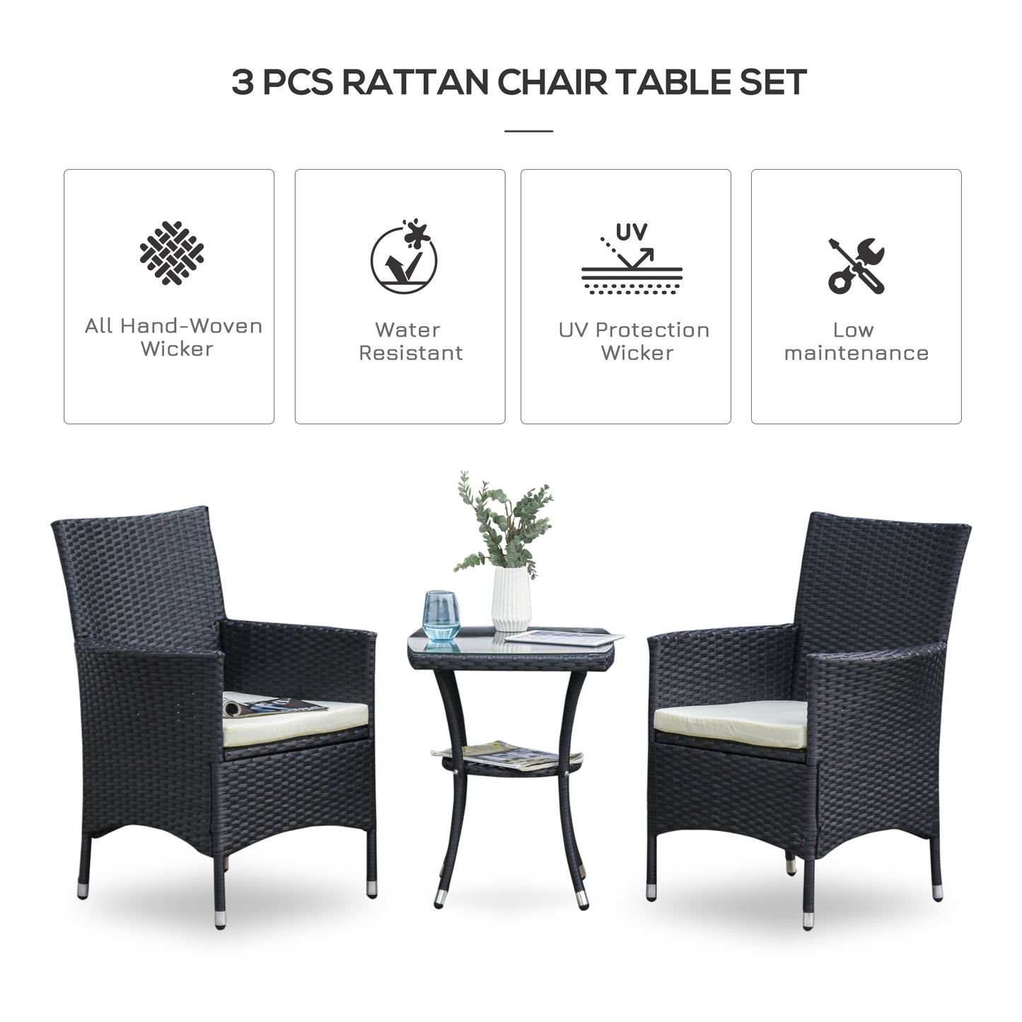 3 Pieces Rattan Bistro Set