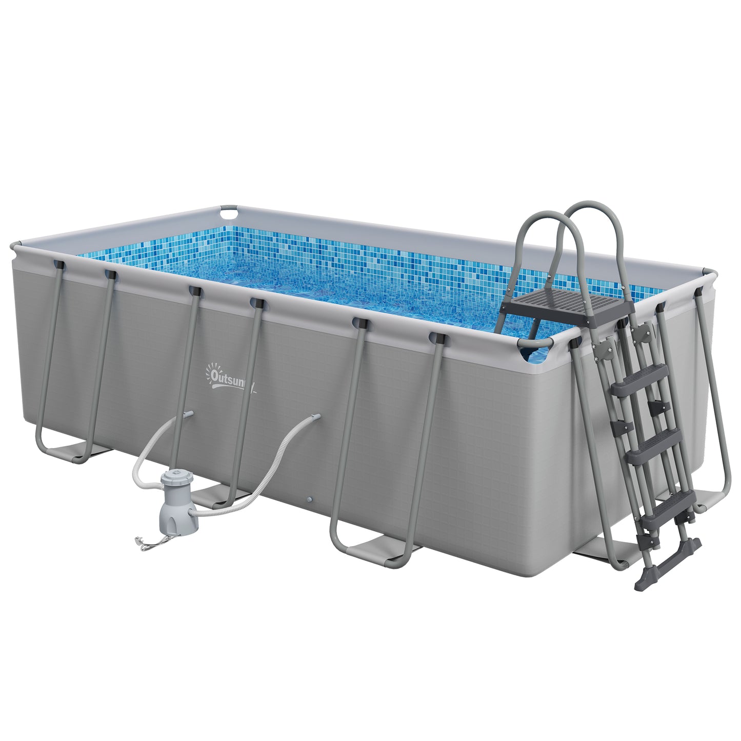 Rectangle Steel Frame Swimming Pool with Ladder and Pump