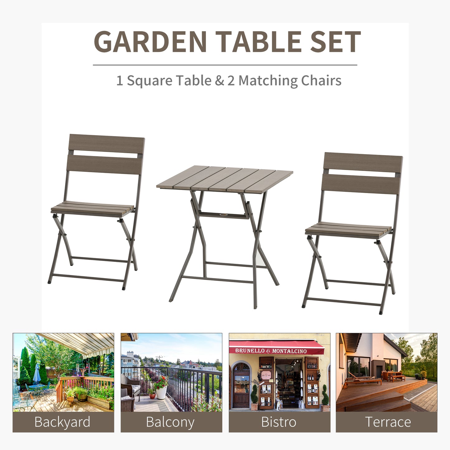3 Piece Foldable Garden Bistro Set Patio Furniture Set with Table