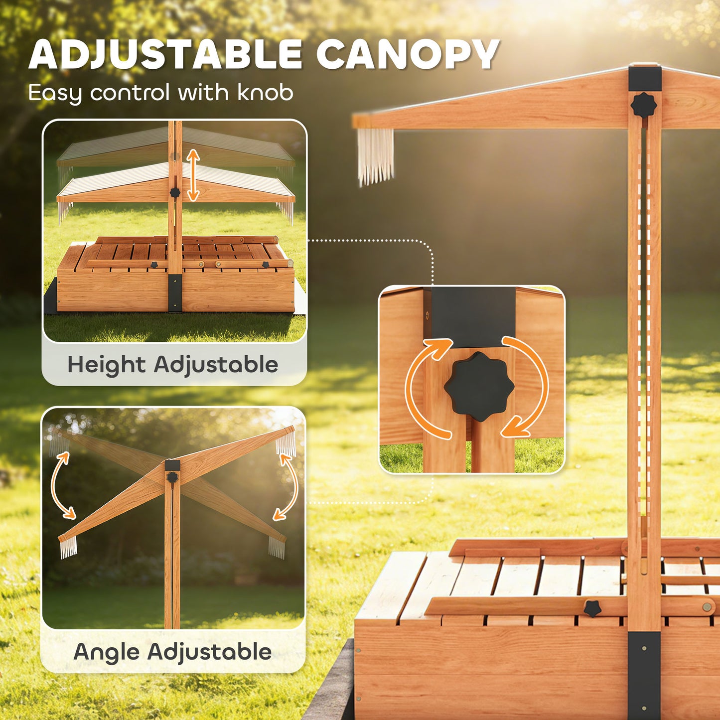 Kids Sand Pit with Lid, Wooden Sandpit with Canopy