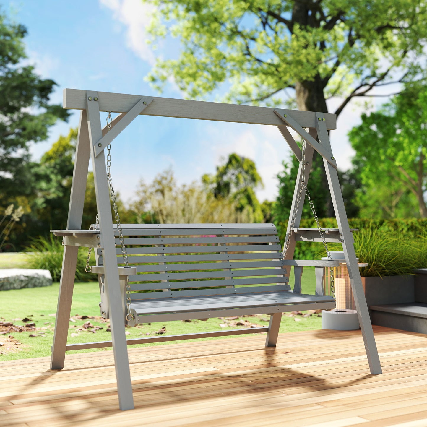 Three-Seater Wooden Swing Bench
