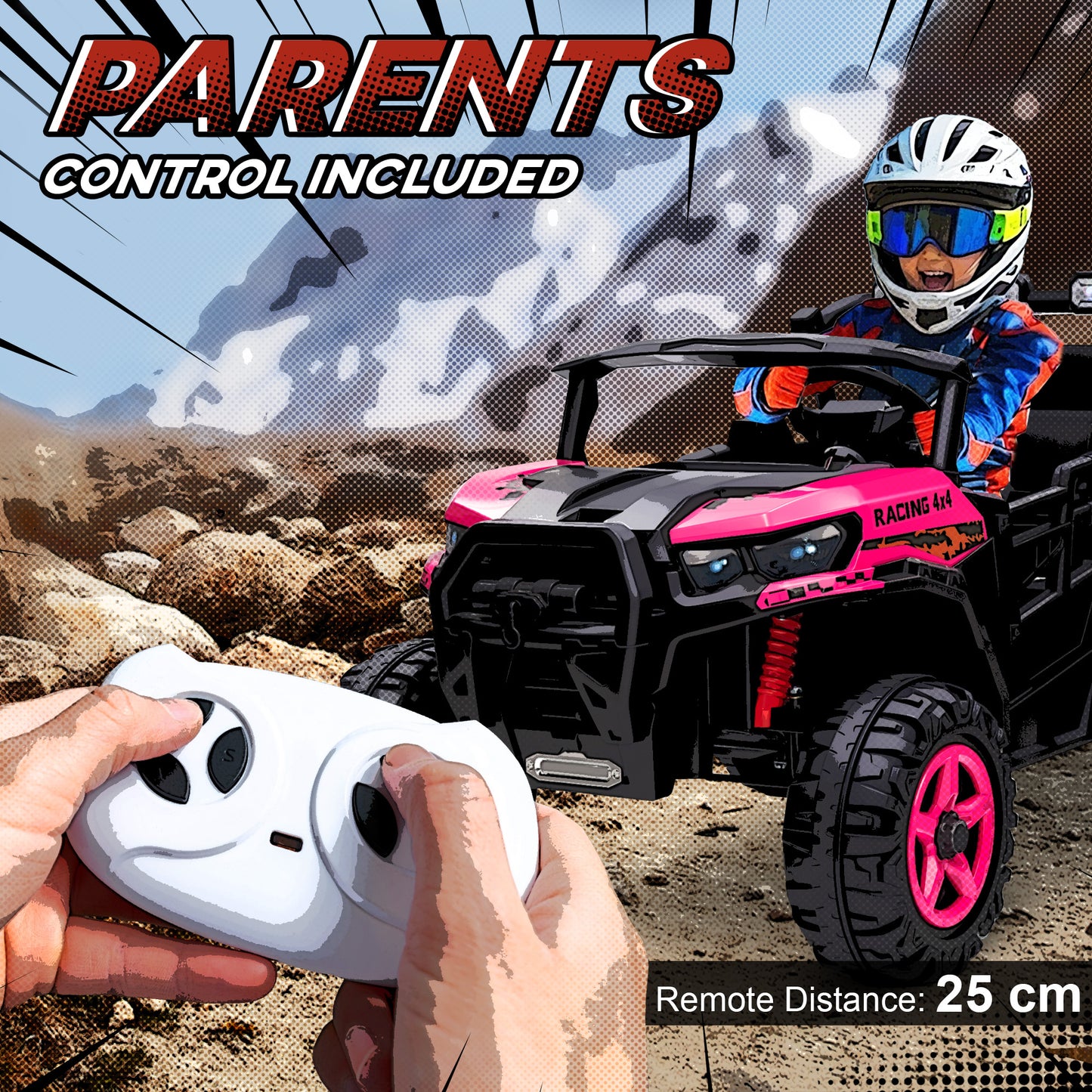 24V Electric Ride on Car, 2-Seater Electric Car for Kids with Remote