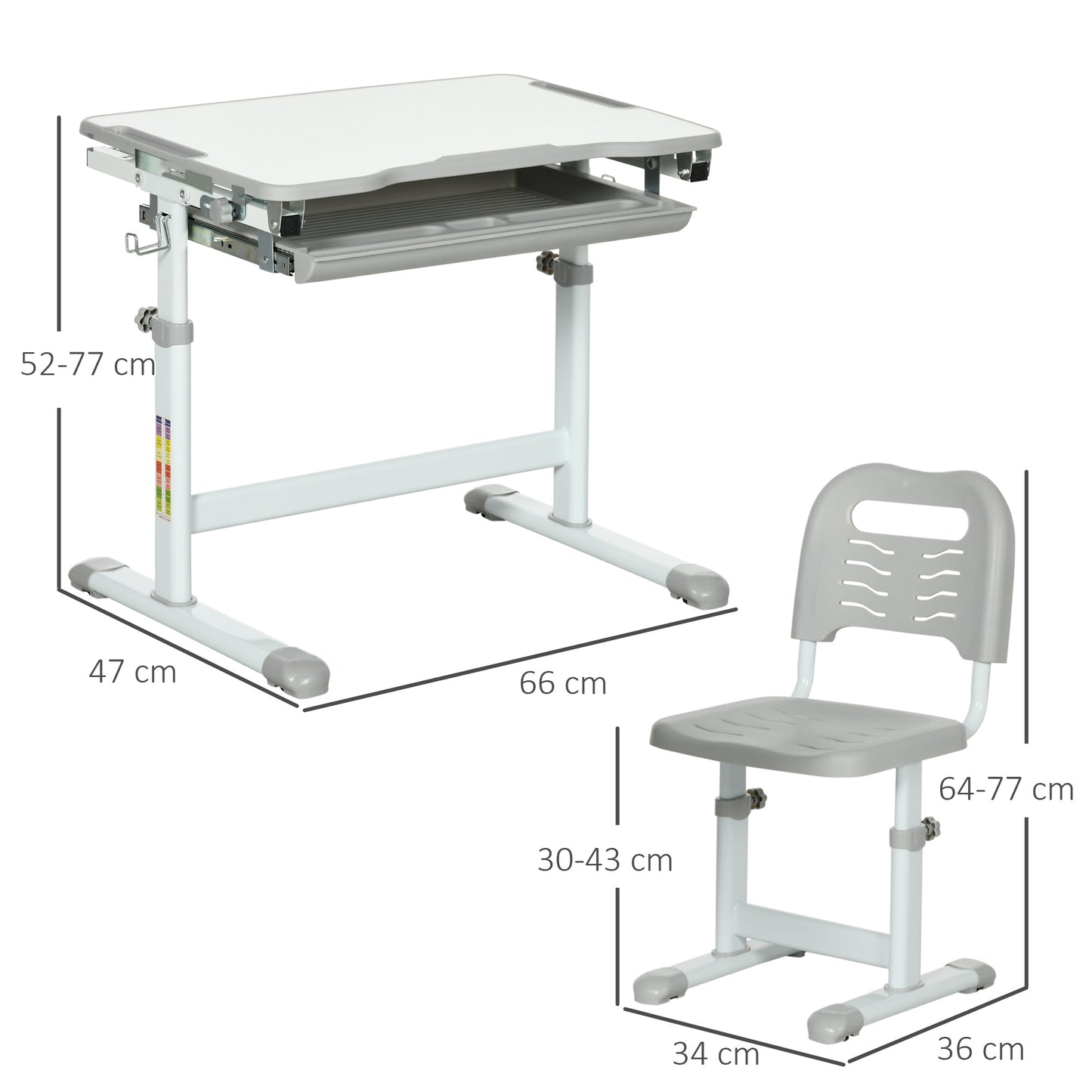 Kids Desk and Chair Set, Student Adjustable Writing Desk