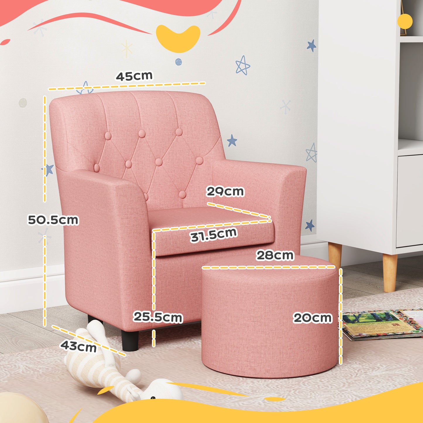 2PCs Kids Sofa Set with Footrest, for Playroom, Bedroom