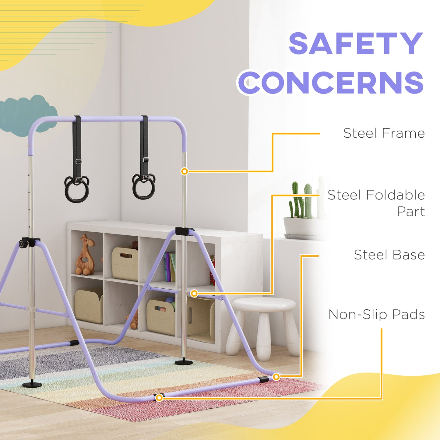 Adjustable Height, Foldable Kids Gymnastics Bar w/ Non-slip Rubber