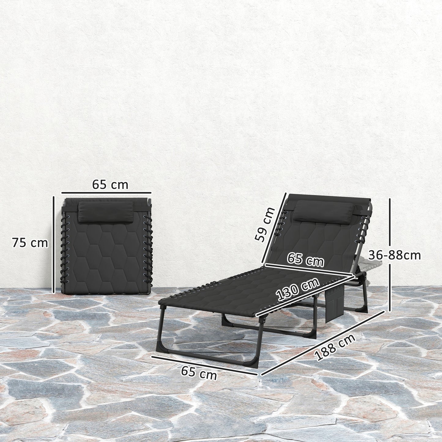 Set of Two Sun Loungers, with Five-Position Reclining Backs
