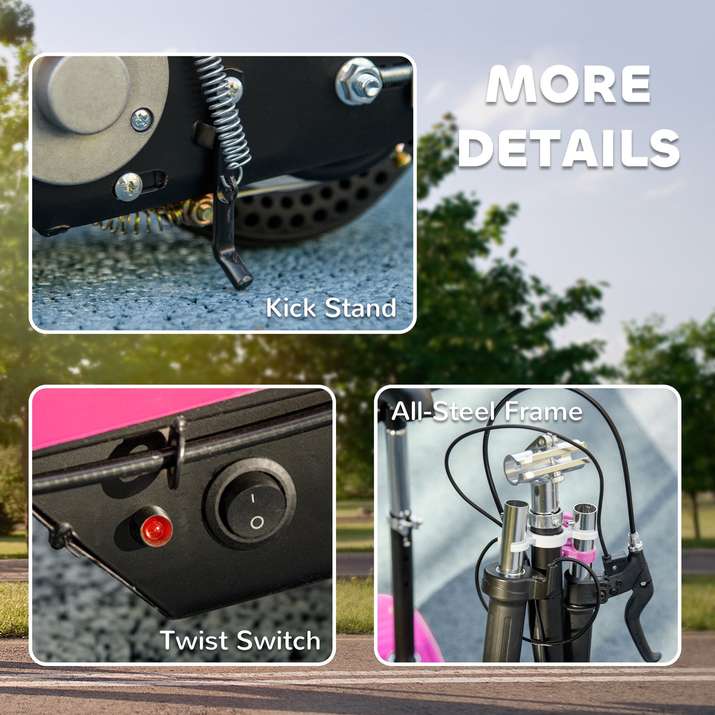 Steel Ride on Powered Scooter, Folding E-Scooter with Warning Bell