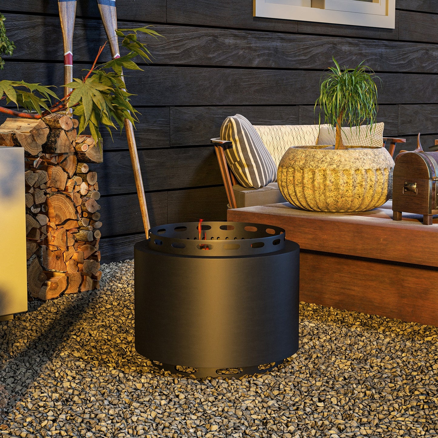 Smokeless Fire Pit, 48.5cm Portable Wood Burning Firepit with Poker (1)
