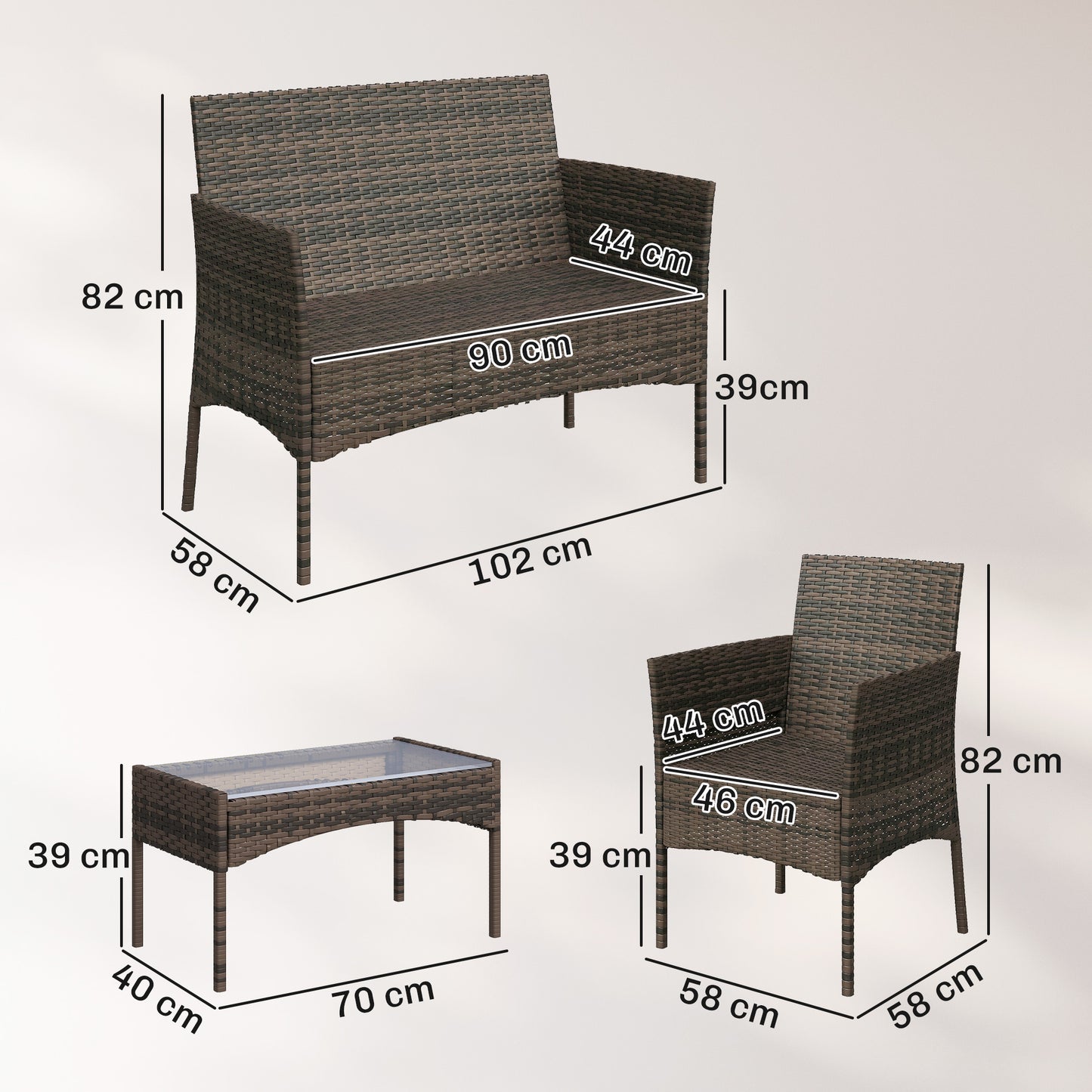 4 Piece Rattan Garden Furniture Sofa Set with Loveseat, Armchairs