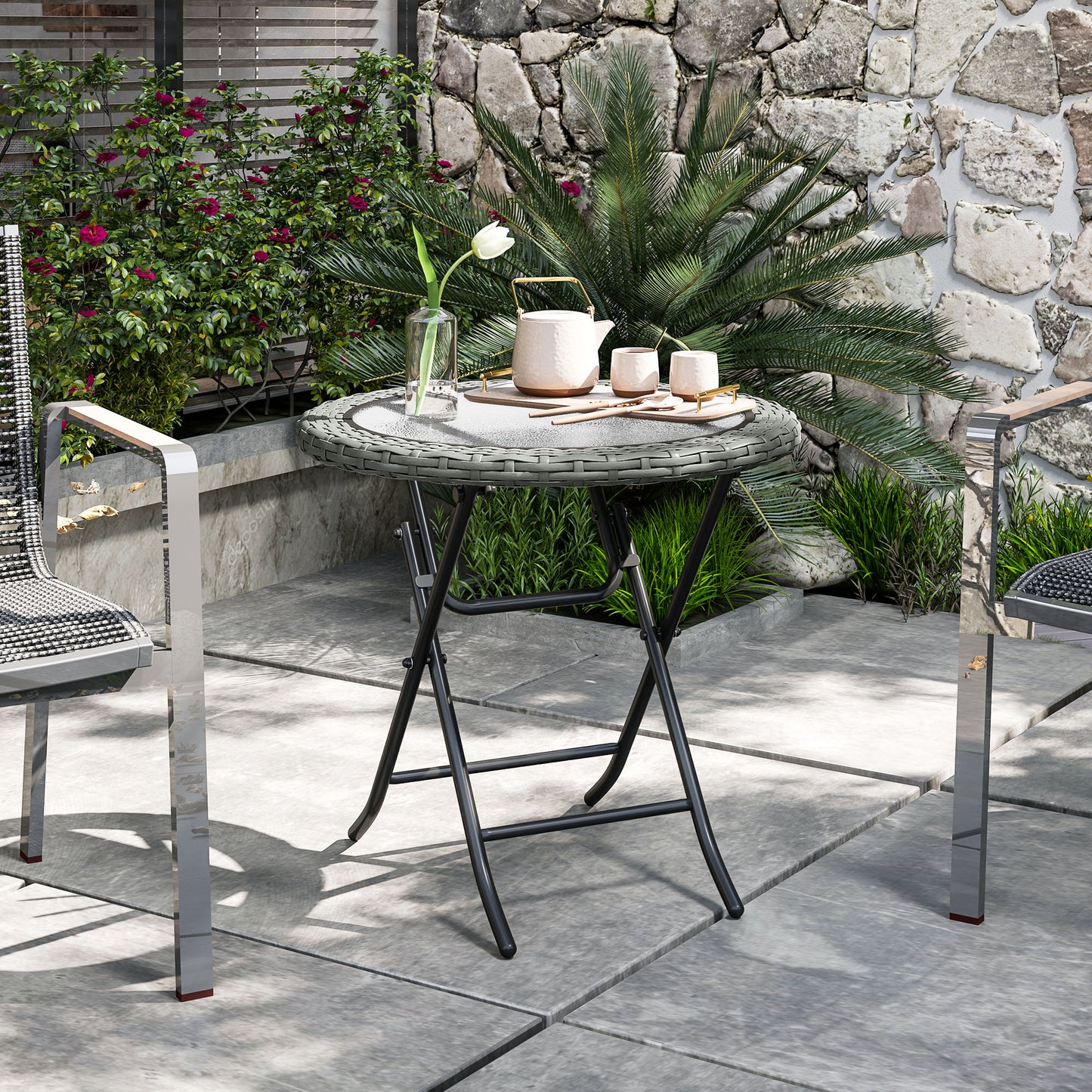 Folding Rattan Garden Dining Table