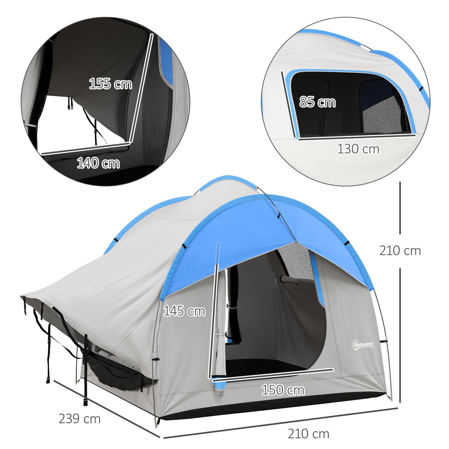 SUV Car Tent for Camping, Waterproof PU2000mm, 5 Man Tailgate Tent
