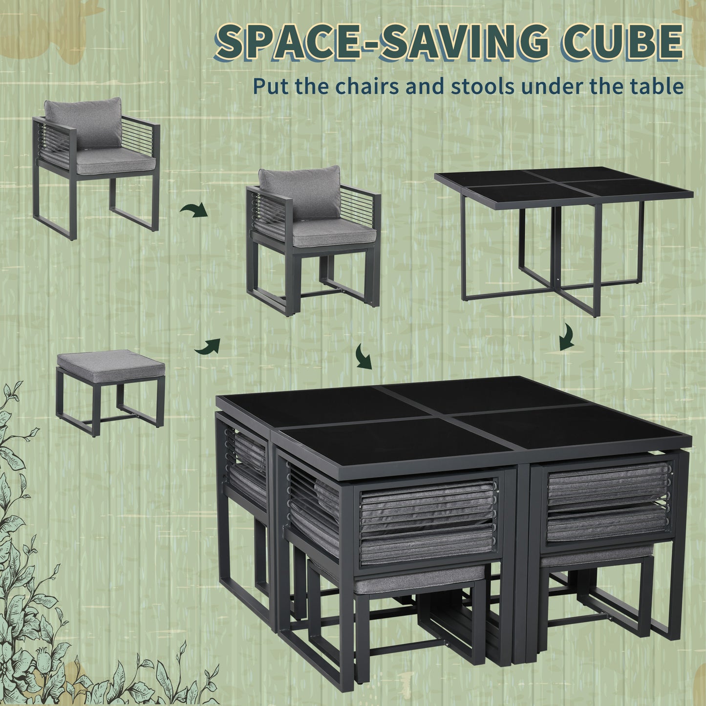 Nine-Piece Aluminium Garden Set, with Glass-Top Table