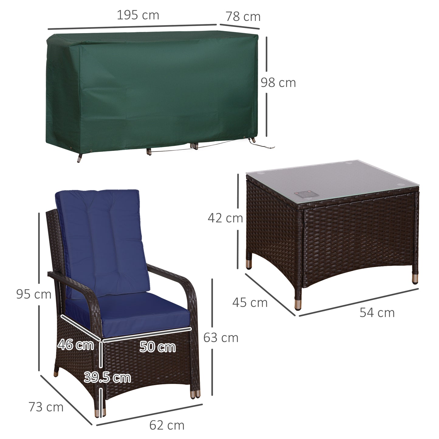 3 Pieces Rattan Bistro Set with Furniture Cover