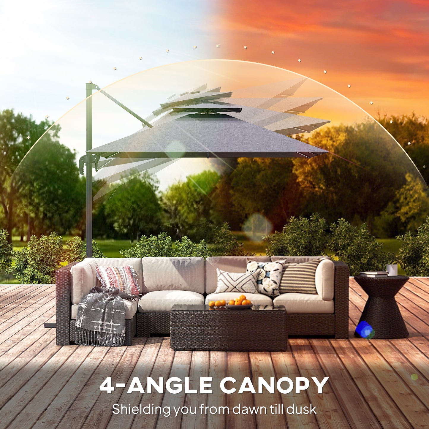 2.5m Cantilever Parasol with Solar Powered LED Lights, 360° Rotation