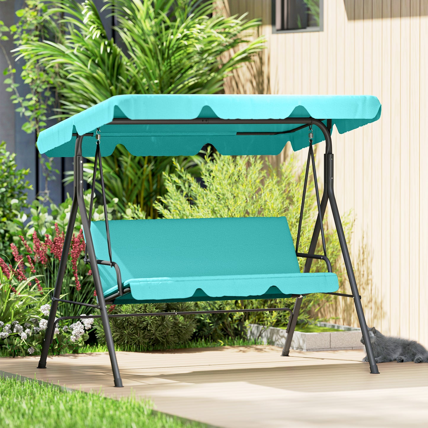 Three-Seater Garden Swing Chair, with Adjustable Canopy