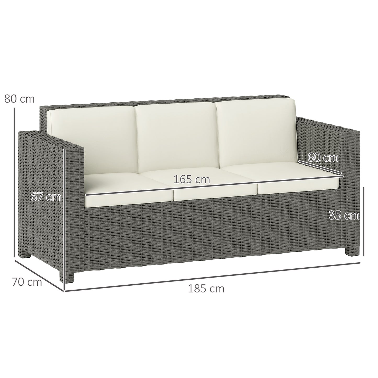 3 Seater Rattan Sofa All-Weather Wicker Weave Metal Frame Chair (1)