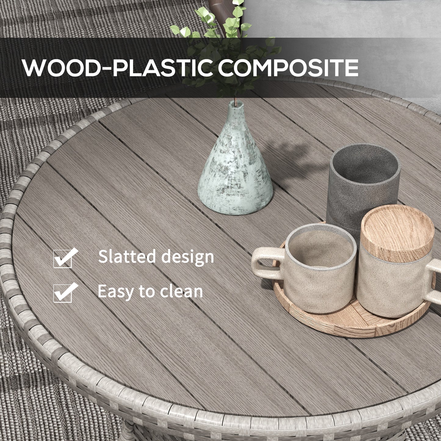 70 cm Wood-Effect Rattan Garden Table