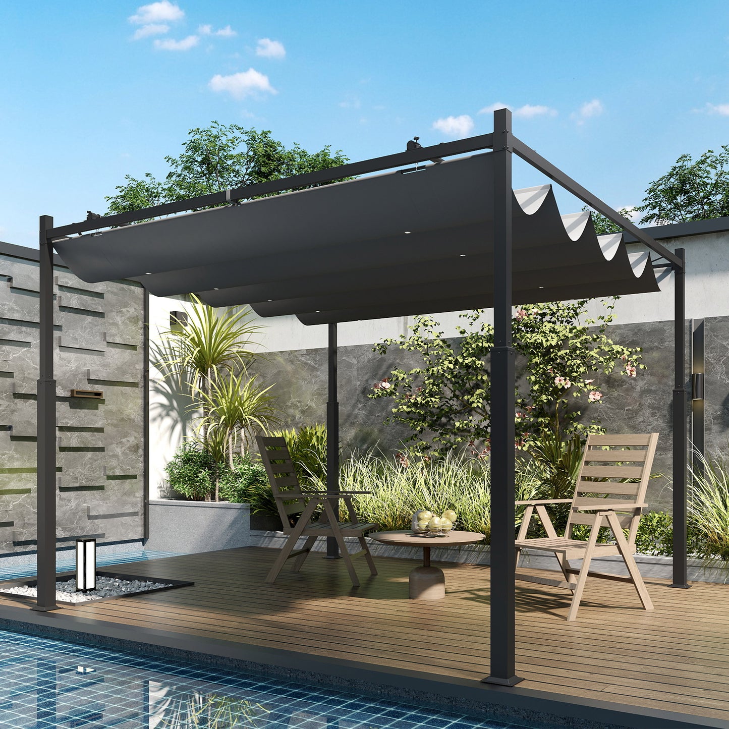 3 x 3(m) Metal Pergola with Retractable Roof and Magnetic Fixture